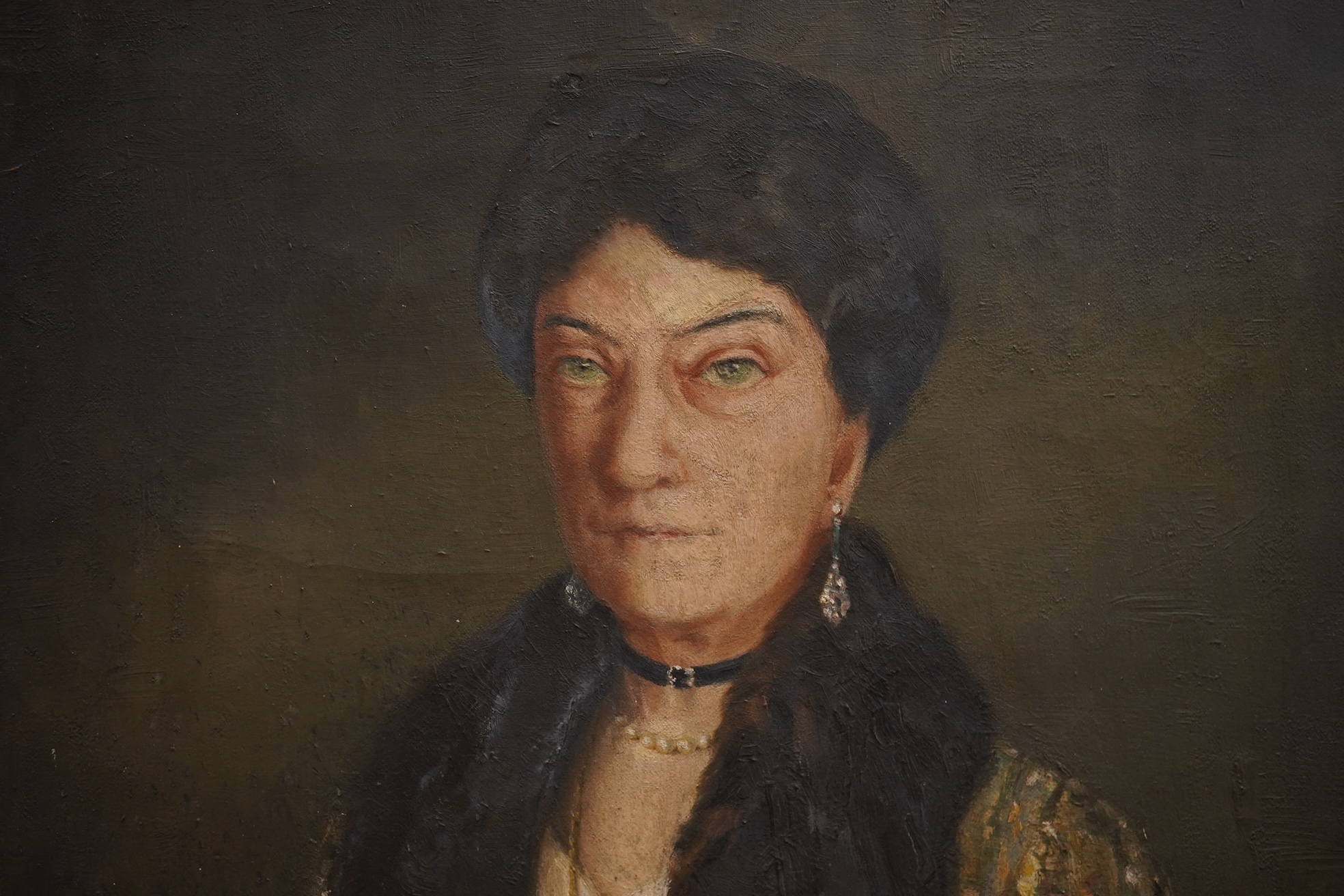 Art Deco, English School, Three-quarter length portrait of a society lady, oil on canvas, 91 x 71cm, unframed